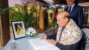 Rajnath Singh visits Bangladesh High Commission, signs condolence for Khaleda Zia